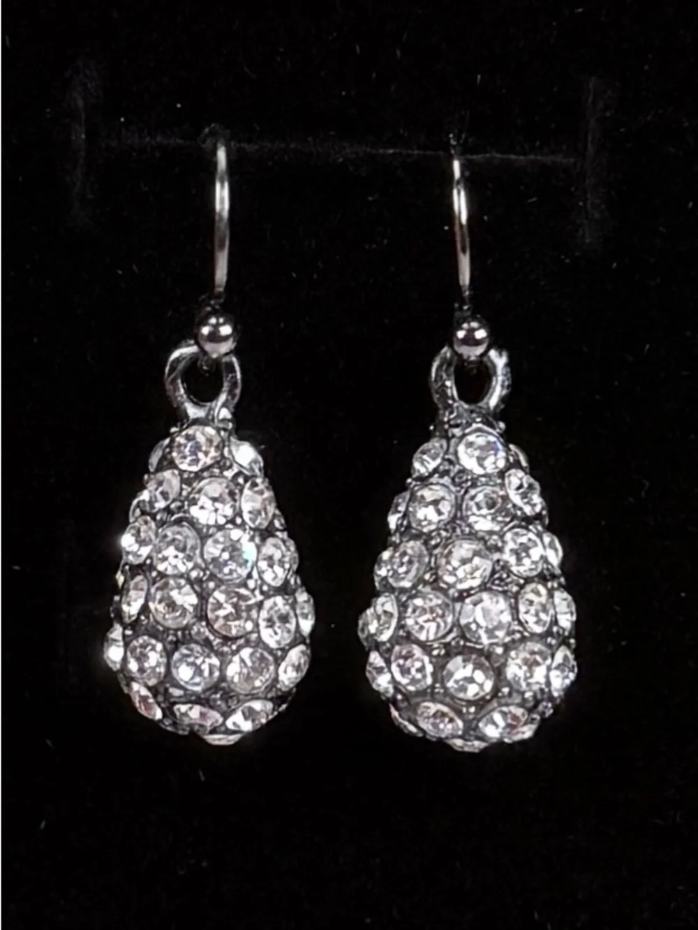 Aged Silvertone gunmetal bling teardrop weighted pierced earrings